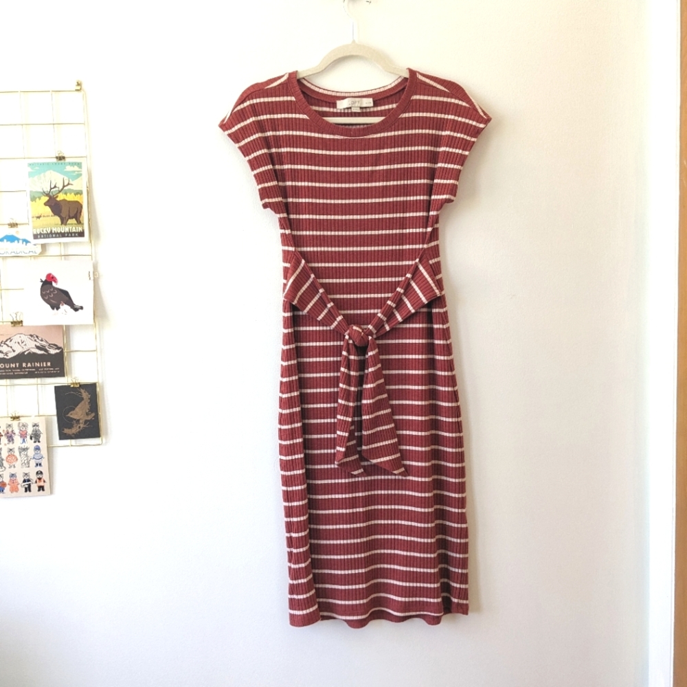 LOFT Red and White Striped Dress